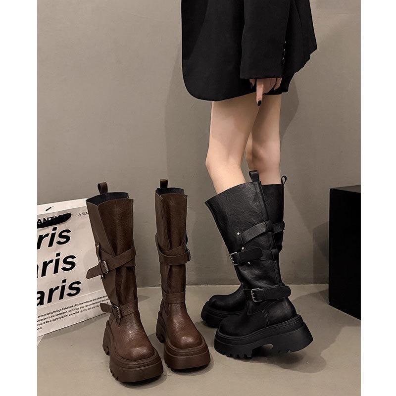 cm thick-soled boots women's autumn and winter new leather boots Maillard knight boots tall thin boots