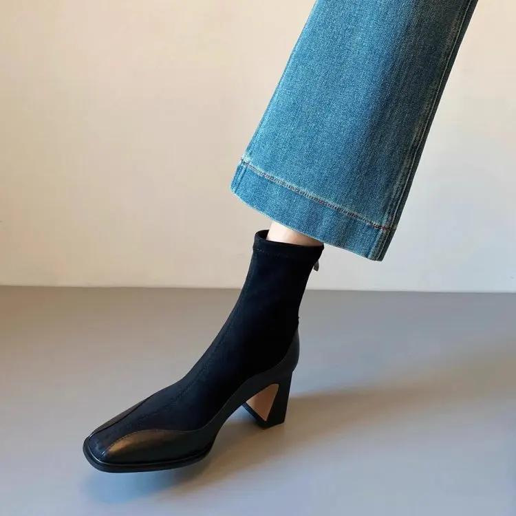 Fashion High Heel Retro Riding Boots Women's Shoes 2024 New Spring and Autumn Winter Korean Version Sleeve Small Ankle Boots