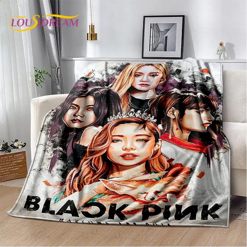 Black Pink Kpop Star Girl Group Soft Plush Blanket,Flannel Blanket Throw Blanket for Living Room Bedroom Bed Sofa Picnic Cover