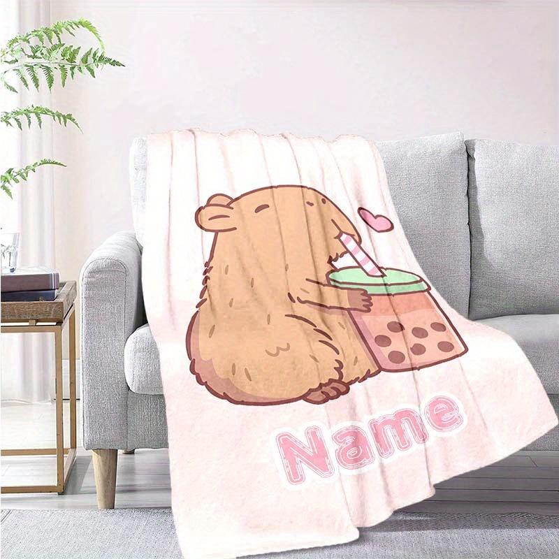 Kapibara Loves Milk Tea Customize Your Name Blanket Warm Comfortable And Soft Blankets Are Suitable For Home Lunch Break Blanket Office Sofa Sofa Gift