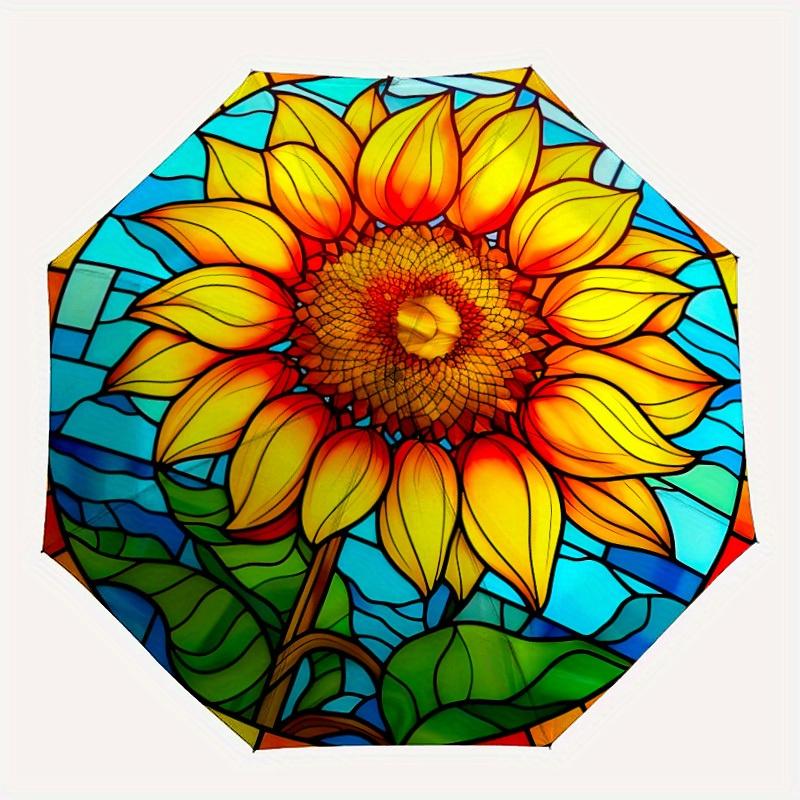 1pc Sunflower Pattern Automatic Opening/Closing Folding Umbrella with 19 Ribs, Plastic Handle, Windproof Portable Sunshade Umbrella y250726059