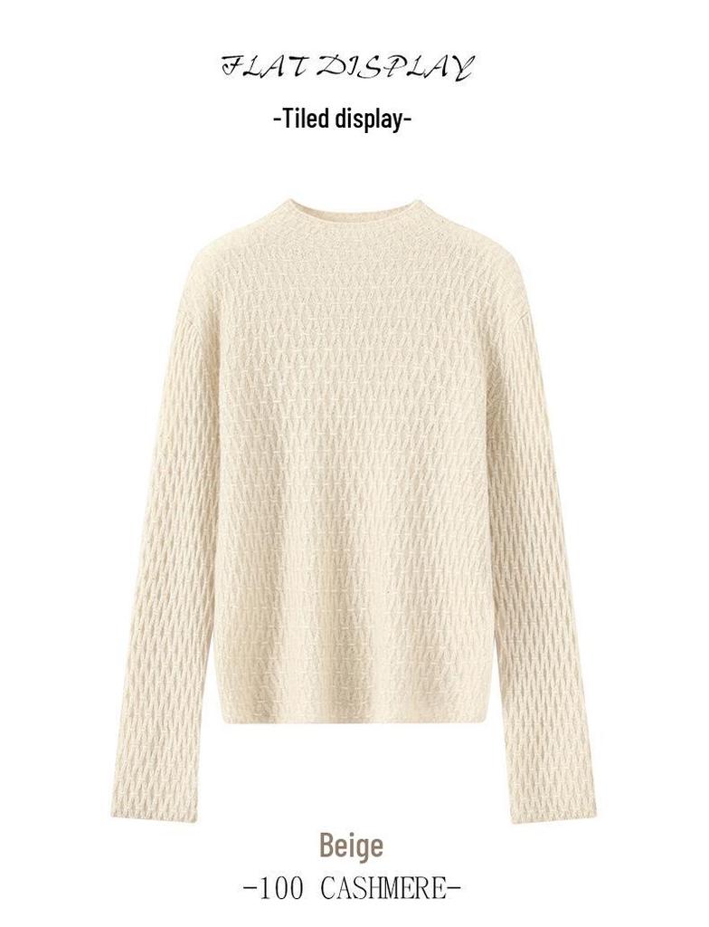 Lekasha Women's 100% Cashmere Knitted Sweater, Half-High Neck, Long Sleeve, Autumn/Winter Pullover