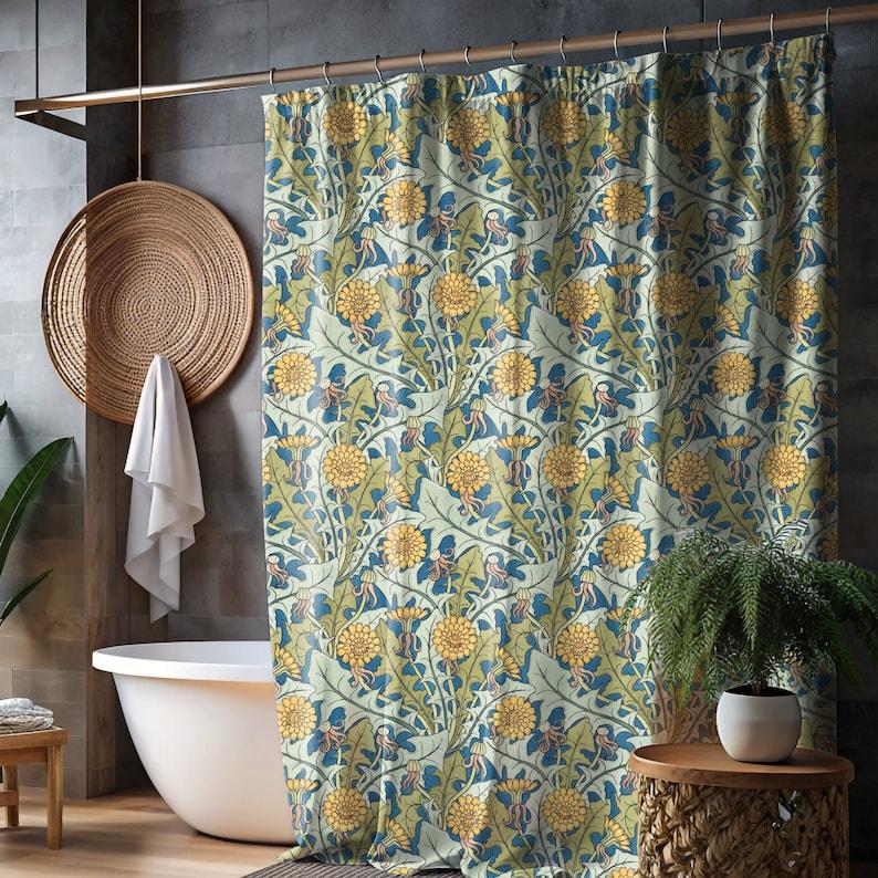 William Morris Dandelion Shower Curtain - Victorian Botanical Design, Vintage Art Nouveau Bathroom Decor W90xH180cm