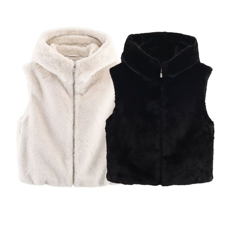 Za Autumn and Winter New Arrivals Women's Clothing Zr European and American Style Fashionable Hooded Faux Fur Effect Vest 6318800