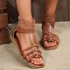Plus Size 2025 Spring/Summer New Arrival Roman Bohemian-Style Woven Back Zipper Lace Flat Sandals