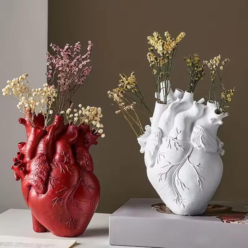 Simulation Heart Vase Flowerpot Resin Ornament Arts And Crafts Originality Home Desktop Flower Arrangement Decoration Gift