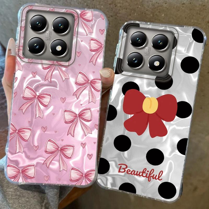 Pink Bow Love Heart Girls Water Texture Phone Case For Xiaomi 14T 13T Pro 14Tpro 11 Lite 5G NE Silicone Shockproof Fundas Cover