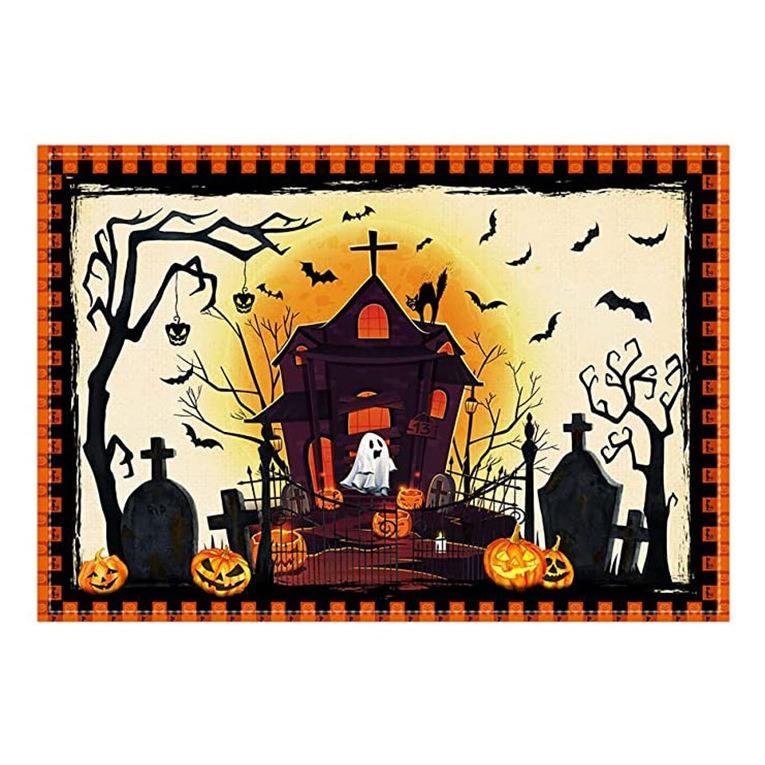 Halloween Print Placemats Placemat Washable Rectangular Dining Table Mats for Indoor Gatherings Seasonal Table Decor
