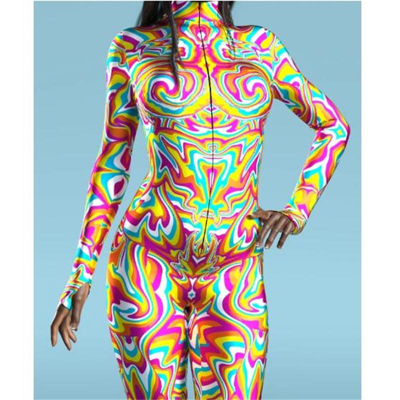 New Halloween Party Abstract Geometry 3D Print Women Sexy Skinny Jumpsuit Carnival Cosplay Costumes Fancy Bodysuit 2024