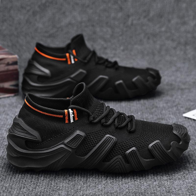

Spring New Shoes for Men Knit Casual Sock Shoes Antiskid Flat Skateboard Shoes Summer Youth Slip-on Loafers 44 чёрный
