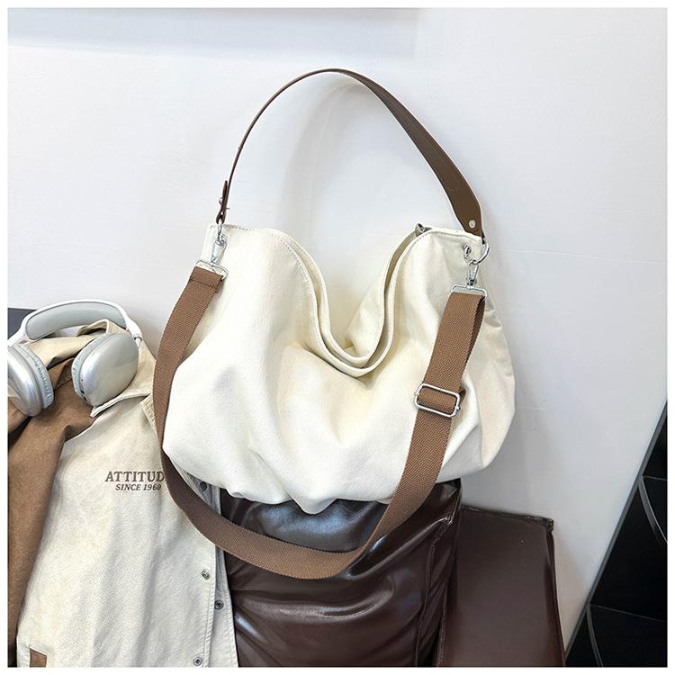 Korean Lazy Wind Large Capacity Canvas Tote Bag 2025 New Student Class Bag Commuter Shoulder Crossbody Bag