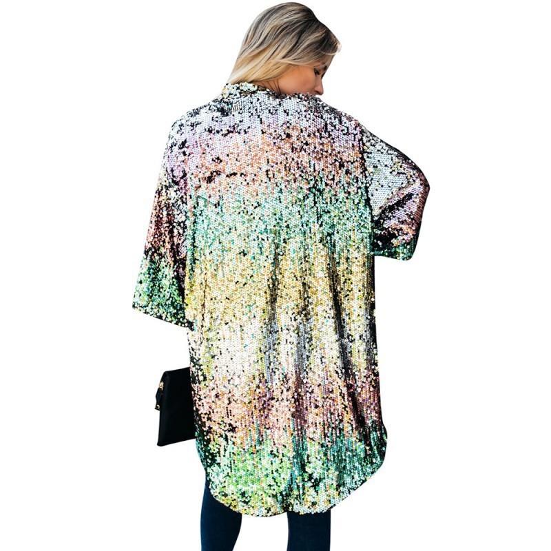 Damenbekleidung Europäische und amerikanische Mode Farbe Pailletten personalisierte Street Cardigan Trenchcoat Frauen