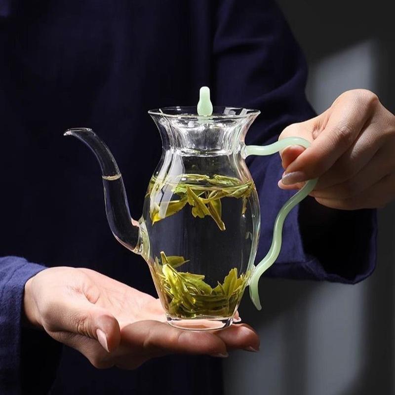 240 ml filterbare, hitzebeständige Teekanne aus verdicktem Glas mit hohem Borosilikatglas-Blumenteekanne, chinesisches Retro-Teeservice aus Glas