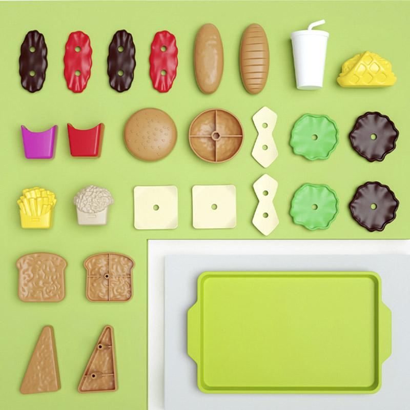 9 PCS Set Mini Detachable Plastic Snack Hamburger Pretend Toys Kids Kitchen Play House Food Educational Toys for Girls Boys