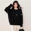 New Autumn and Winter Black and White Contrasting Color Edge Crew Neck Sweater, Simple and Versatile Loose Lazy Style Knitted Sweater