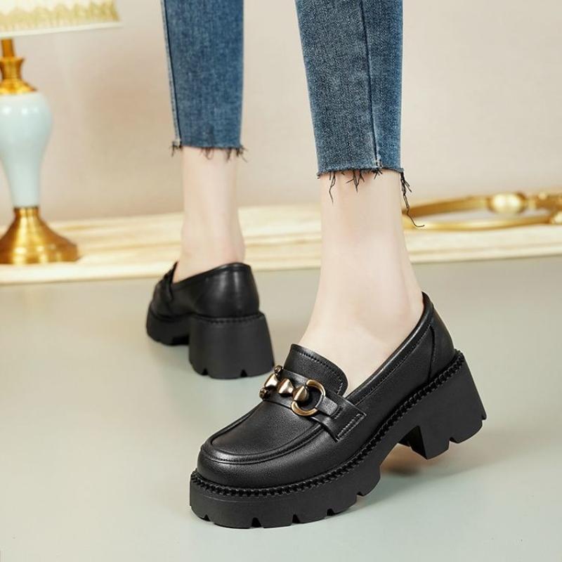 Spring And Autumn Platform Loafers Women'S Thick Sole Shoes Fashion Soft Height Increase Leather Shoes Footwear