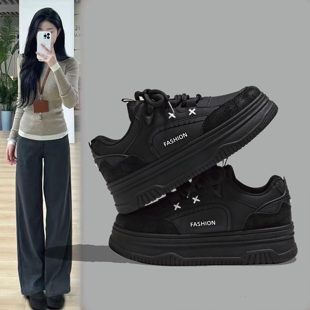 Thin Thick-soled Shoes Women's Autumn New Black Board Shoes Soft-soled Comfortable Milk Fufu Casual Shoes
