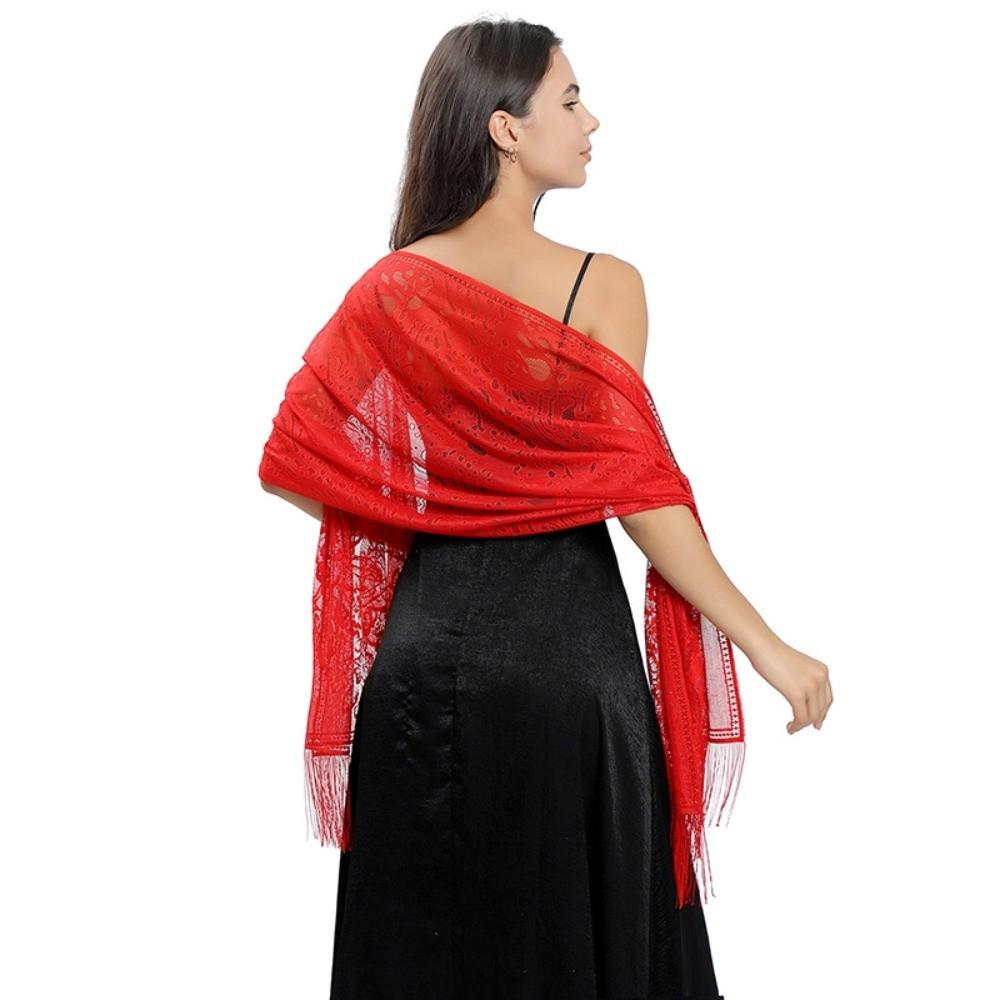

Fashion Tassel Patchwork Women Tulle Shawl Hollow Lace Cardigans Women s Scarf Multicolored Mantilla Lace Veil Party красный