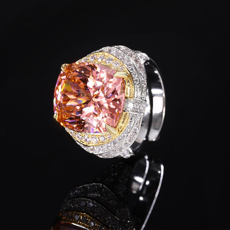 Jewelry Copper Bottom Gold-Plated Simulation Bird'S Nest Cut Fat Rectangular Light Luxury Ring Female 14 * 16