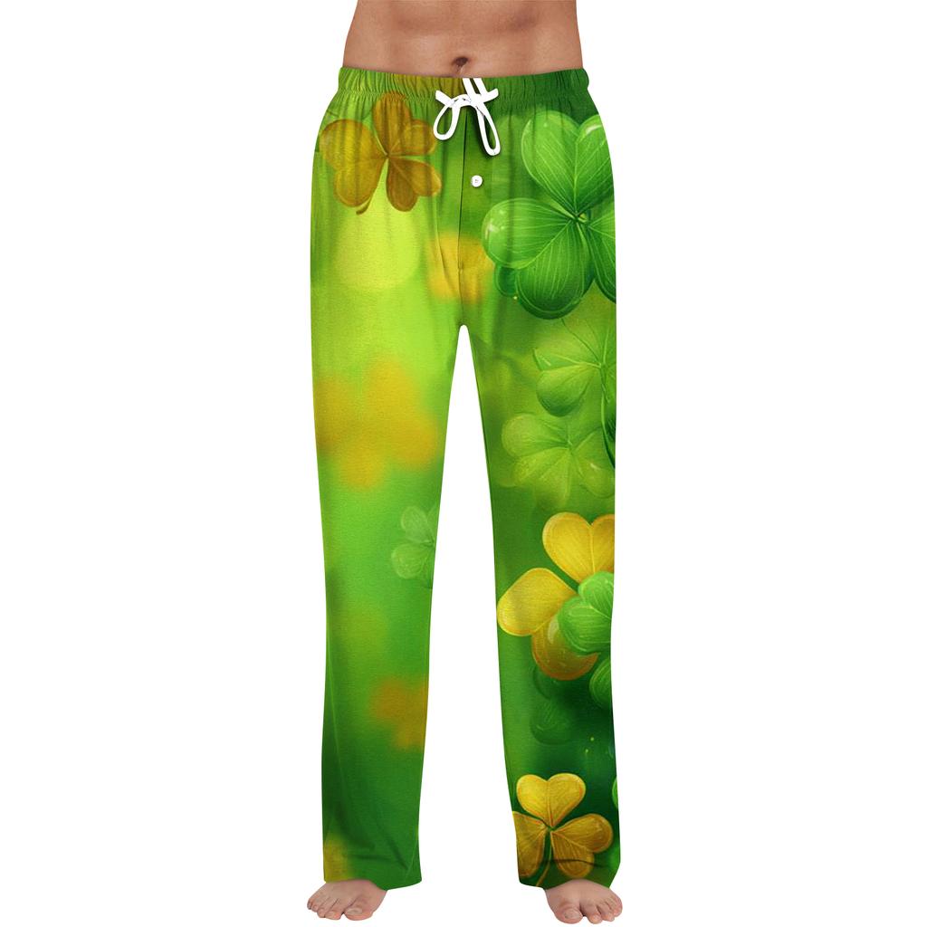 Men's Printed Drawstring Long Pants Casual Pajamas