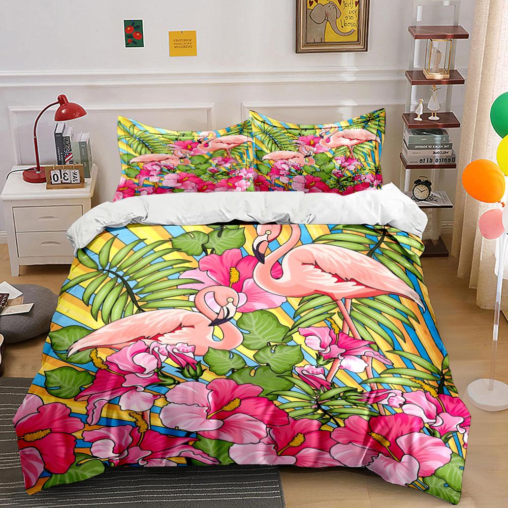 Tropical Flamingo Paradise Bedding Set Kid'S And Adults' Bedroom Decor, Exquisite Three-Piece Bedding Set Gift