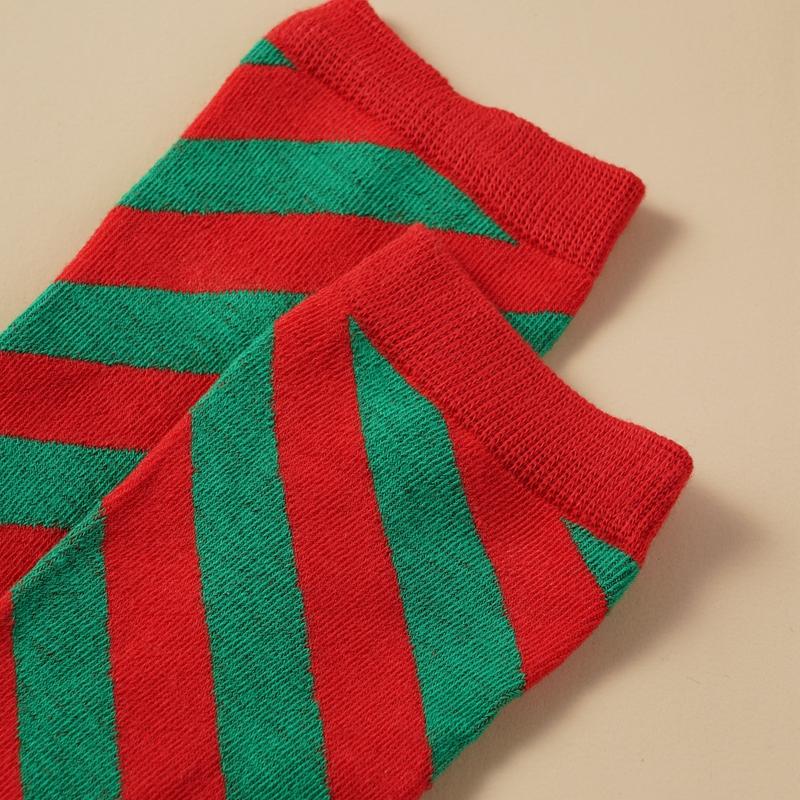 Christmas Green Red Cotton Stocking Striped Over The Knee Bowknot Long Socks
