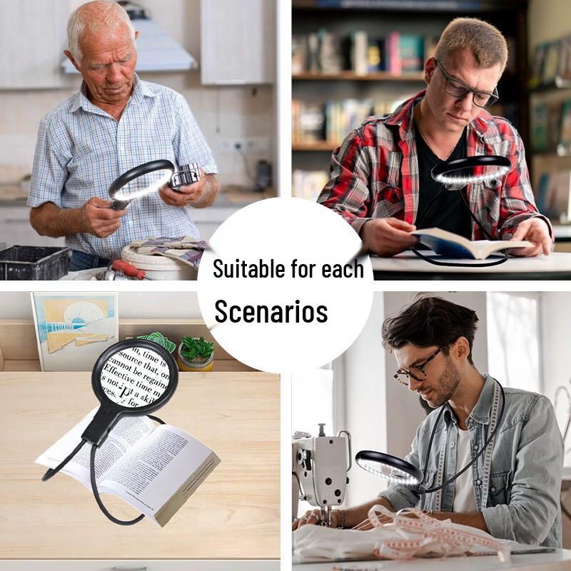 Miflame Q83 3-Color LED Desktop & Neck Magnifying Glass