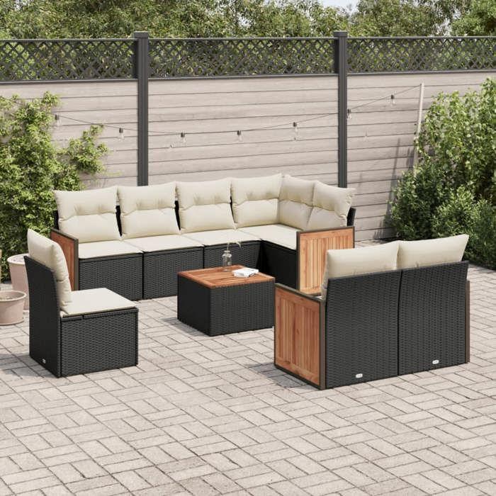 VidaXL Salon de Jardin avec Coussins 9 pcs, Canapés de Terrasse, Ensemble de Meubles de Patio, Mobilier d'Extérieur, Noir 3227848