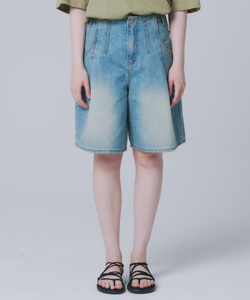 WAARFORWOMAN W1145 Cut-Out Pintuck Shorts_Medium Blue