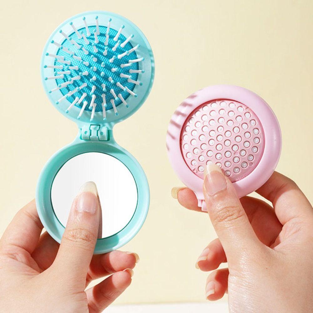 4Pcs Mini Makeup Mirror with Comb Round Pocket Hair Brush Fashion Folding Air Bag Comb  Girl Women
