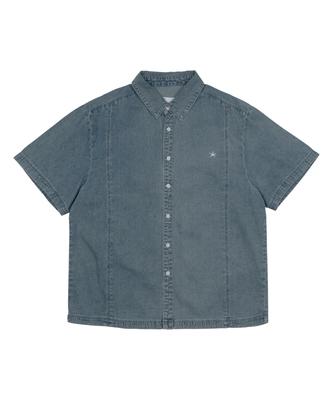 THE COLDEST MOMENT Tcm Mini Logo Denim Half Shirts (Blue)