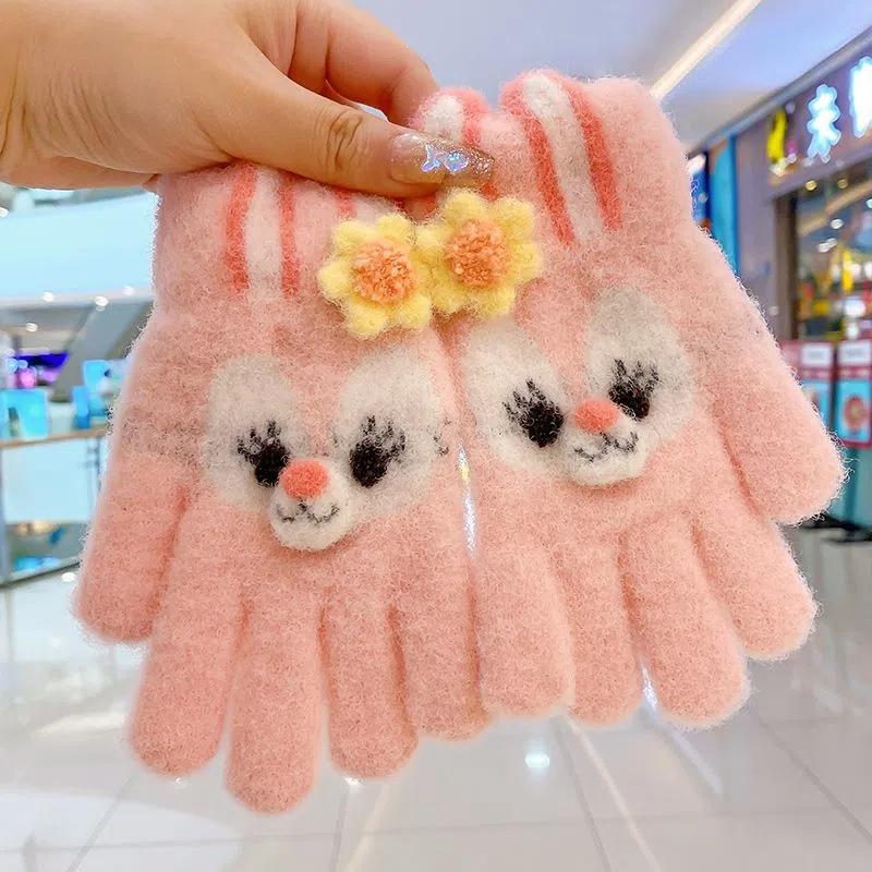Imitace norka Nový králík Plyšový pětibodový pletený roztomilý studentský plus sametově zesílené podzimní a zimní teplé dětské rukavice