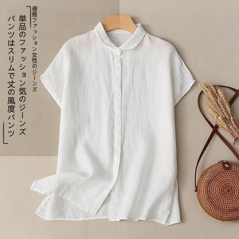 Women Summer Cotton Linen Short Sleeve Shirt Loose Vintage Casual Blouse Breathable Retro Daily Top 2026 New Arrival
