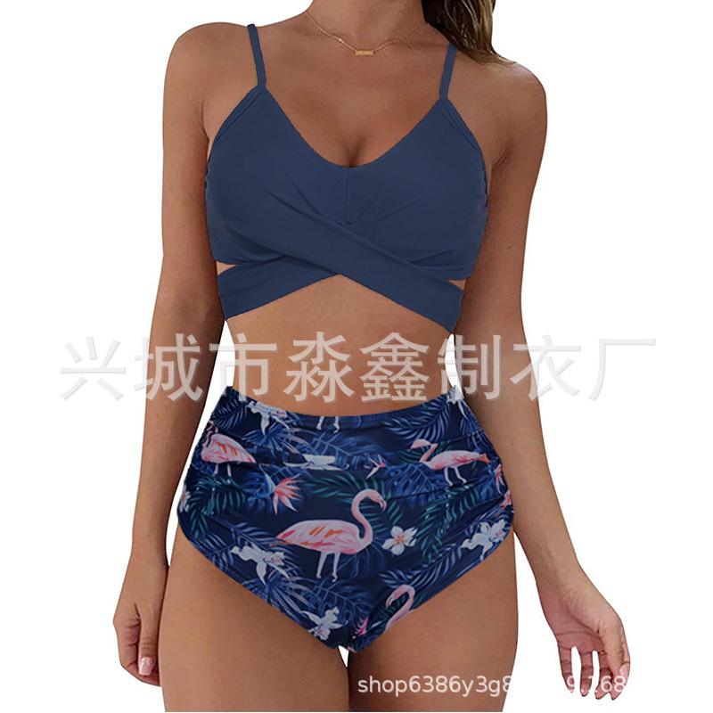 Explosive Leopard Print Cross High Waist Split Bikini, Sexy BIKINI Swimsuit for Women, Direct Supply