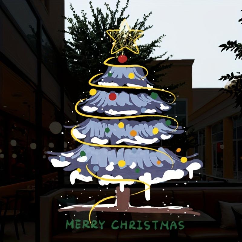 1 Piece Reusable High Definition Christmas Tree Glass Window Sticker - Static No Residue Door and Window and Shopping Mall Decoration Sticker