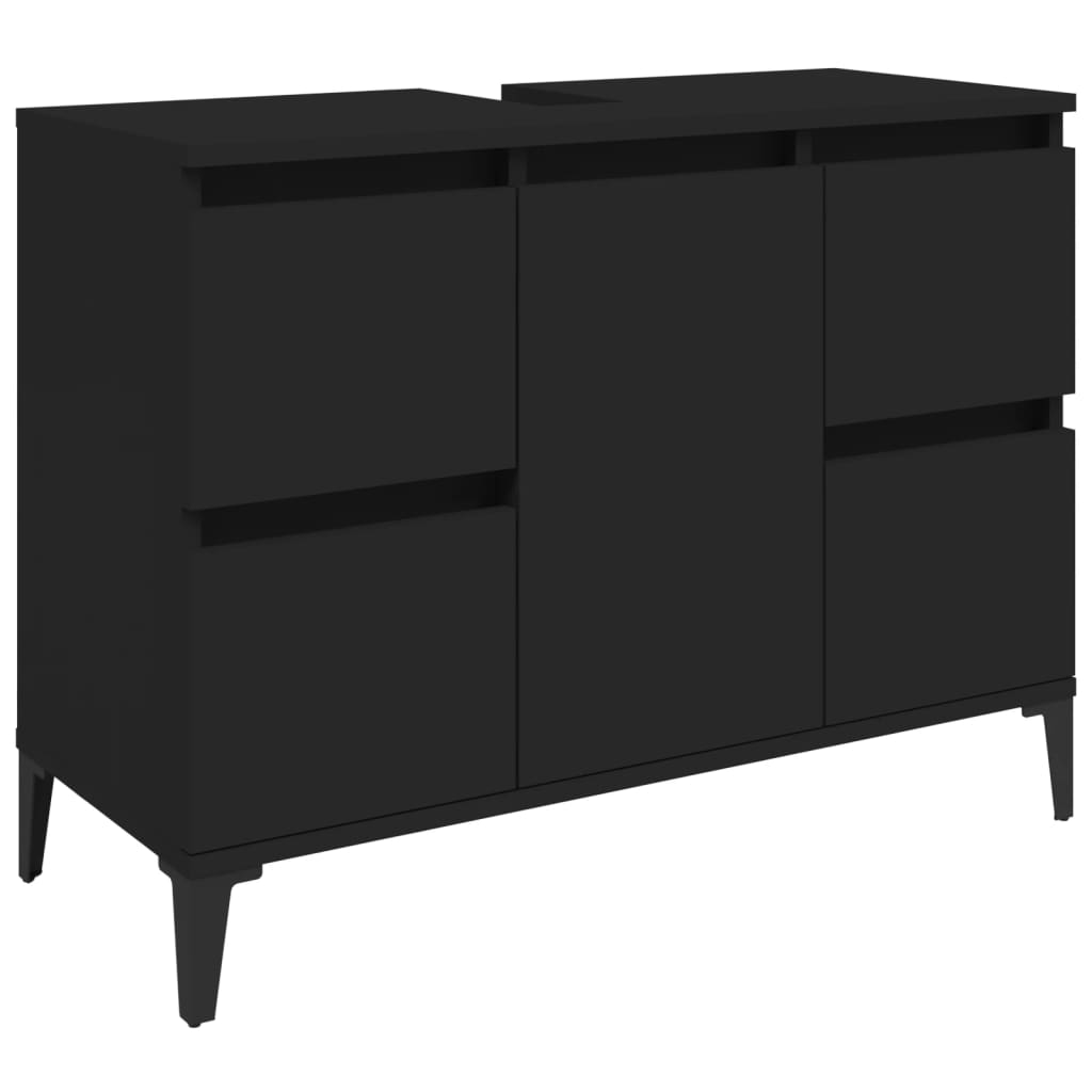 Unterschrank Unter Dem Waschbecken Im Bad, Zwei Schubladen Links Und Rechts, Ein Türfach In Der Mitte, Viel Stauraum, Schwarz 80x33x60 Cm
