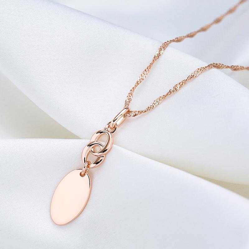 Smooth Gold Color Oval Pendant Necklace Personality Women Jewelry Match Earrings