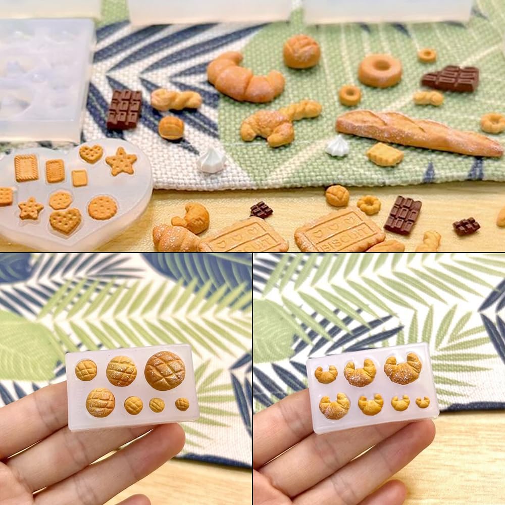 Samcos Miniature Silicone Set of for Epoxy UV and DIY and More Molds, 16, Sweets, Bread, Donuts, Resin, Resin, Crafts, Accessories, Keychains,