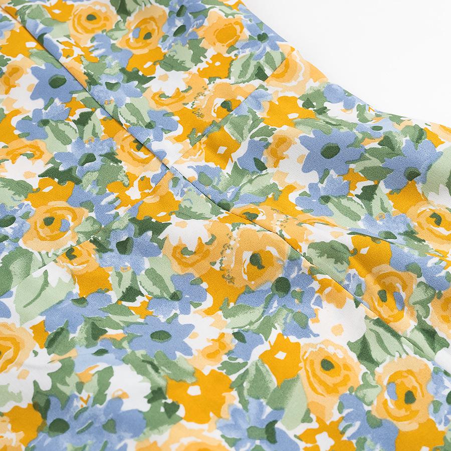 2025 Spring Floral High Waist Slimming Fit Women's Dress with Square Neck