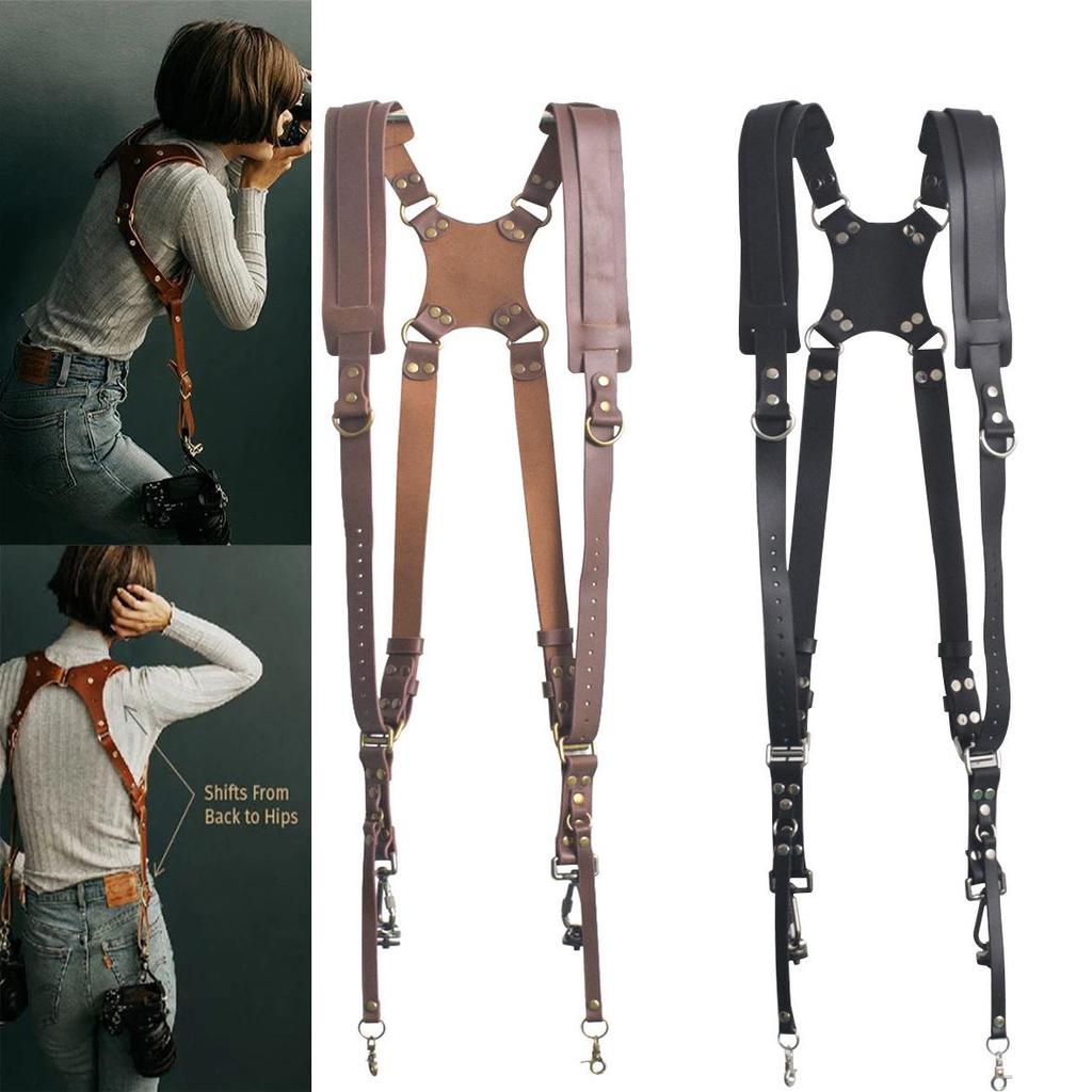 New Cowhide Double Shoulder Strap for SLR Cameras: Photography & Digital Accessories