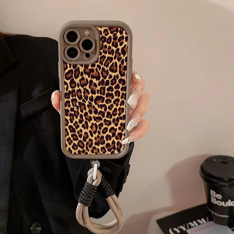 Leopard Print Hang Strap Phone Case For Xiaomi Redmi Note 13 Pro Plus 12 11 10 12S 11S 10S 9S 8 9 14C 13C 12C 10C 9A 9C Cover