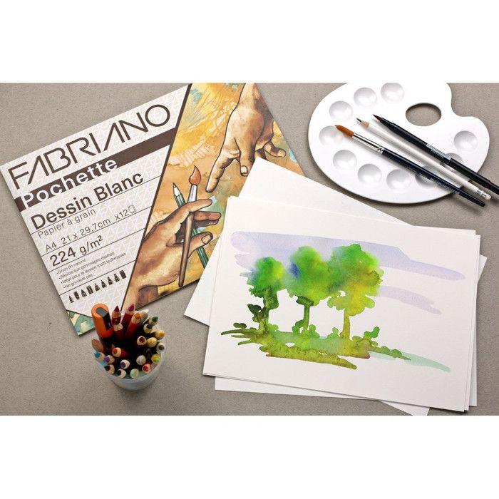 FABRIANO PAPIER DESSIN BLANC - Pochette 21x29,7cm- 224gsm- 12fles