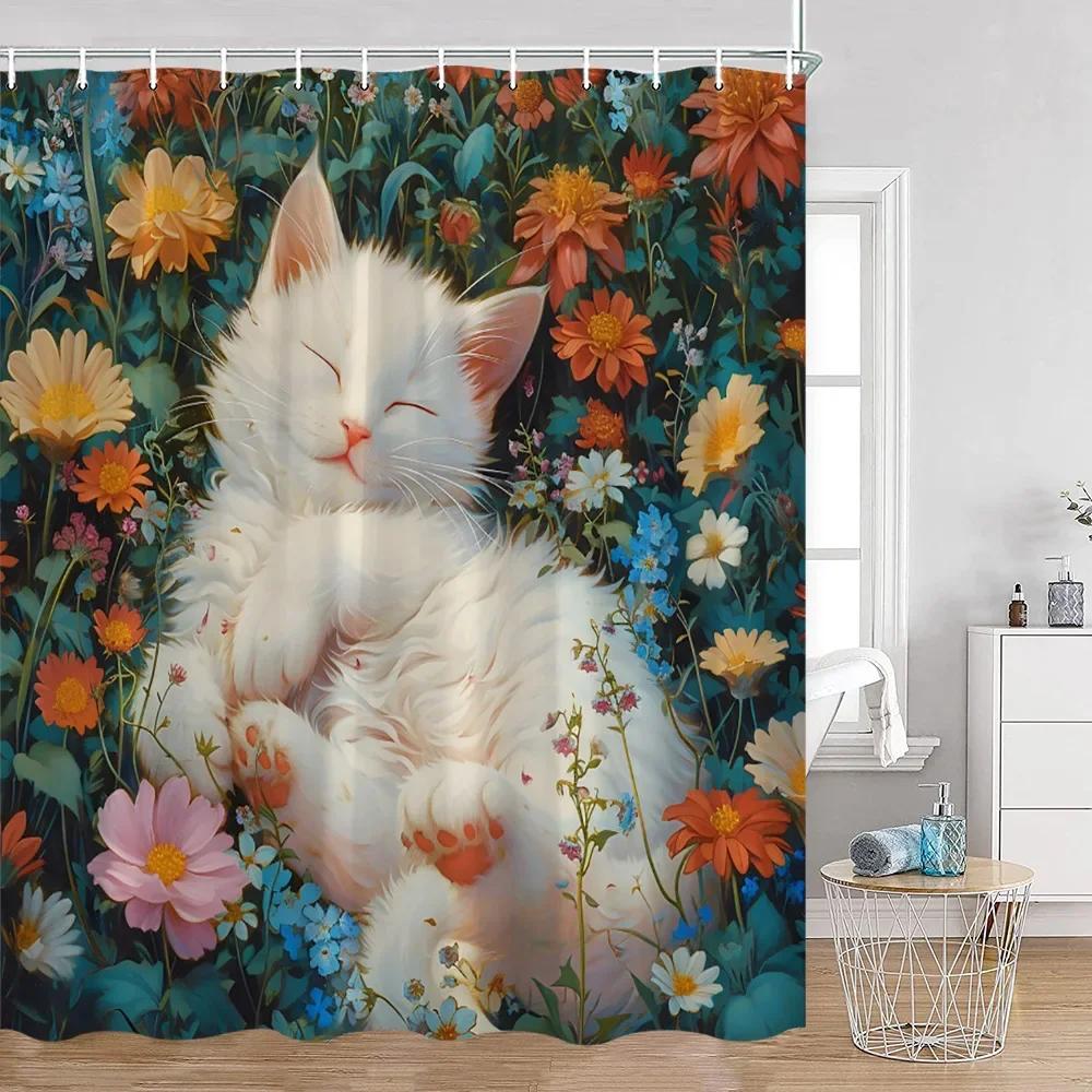 

Funny Cats Shower Curtain Cats Riding Sharks Cool Cute Cats Dogs Flowers Summer Bathroom Decortaions Polyester Bath Curtain 90X180cm