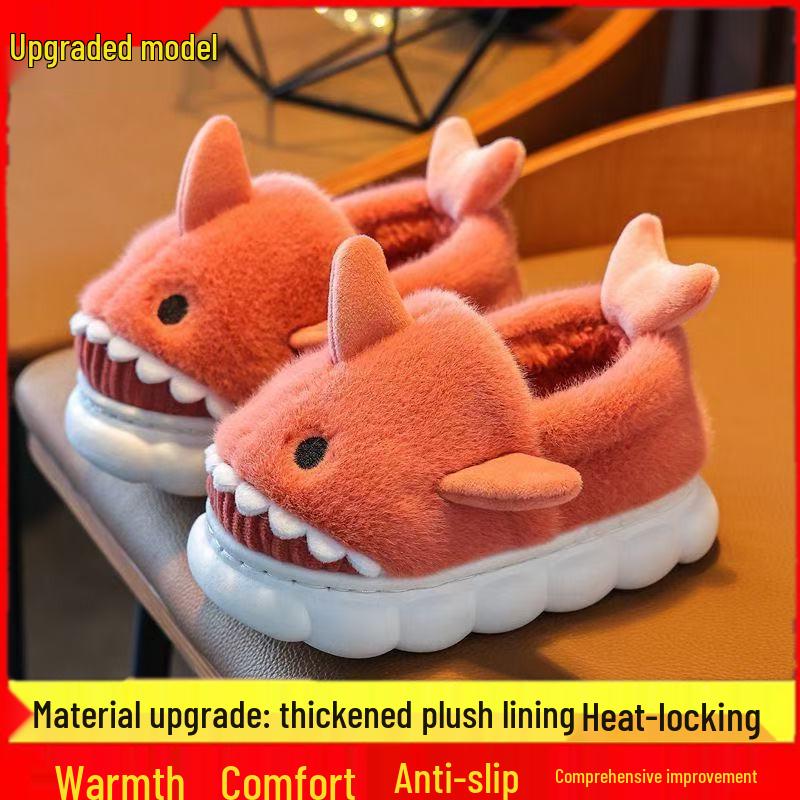 Children's Cartoon Shark Cotton Slippers - Non-Slip, Thick-Soled, Warm, Indoor Shoes for Boys