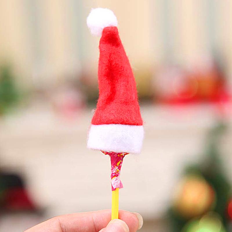 40pcs DIY Decorations Mini Santa Hats Christmas Accessories Lollipops Party Candy Cute Handmade