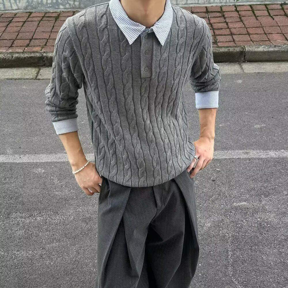 

2024 Autumn/Winter Men s V-Neck Retro Cardigan - Casual Solid Knitwear 2XL