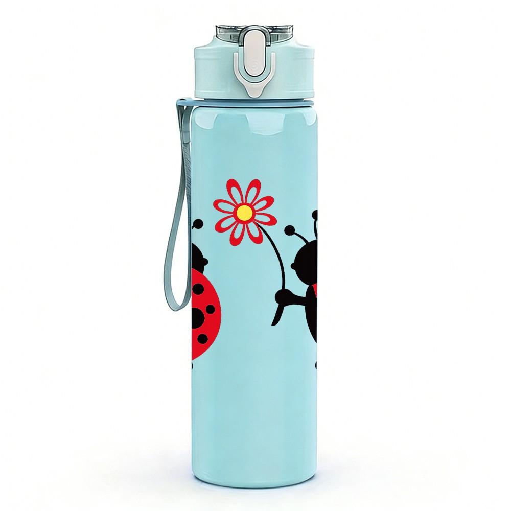 1PC Red Black Ladybug Insect Pair Print 750ml Color Plastic Sports Water Bottle Leakproof Flip Straw Lid Suitable for Sports Office Home Use