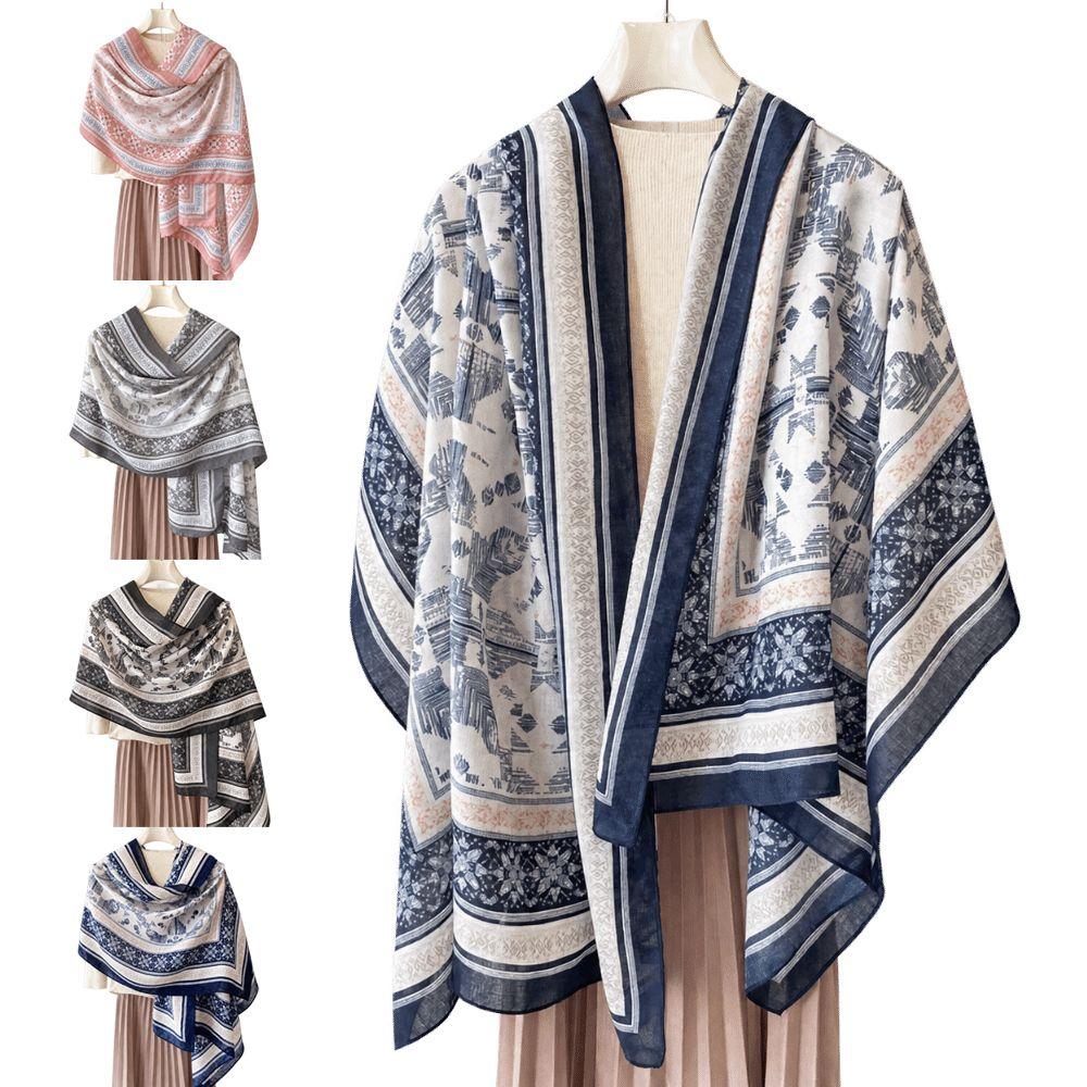 Multi-Purpose Ethnic Print Shawl Large Size Travel Cover Up Retro Beach Wrap Shawl For Women