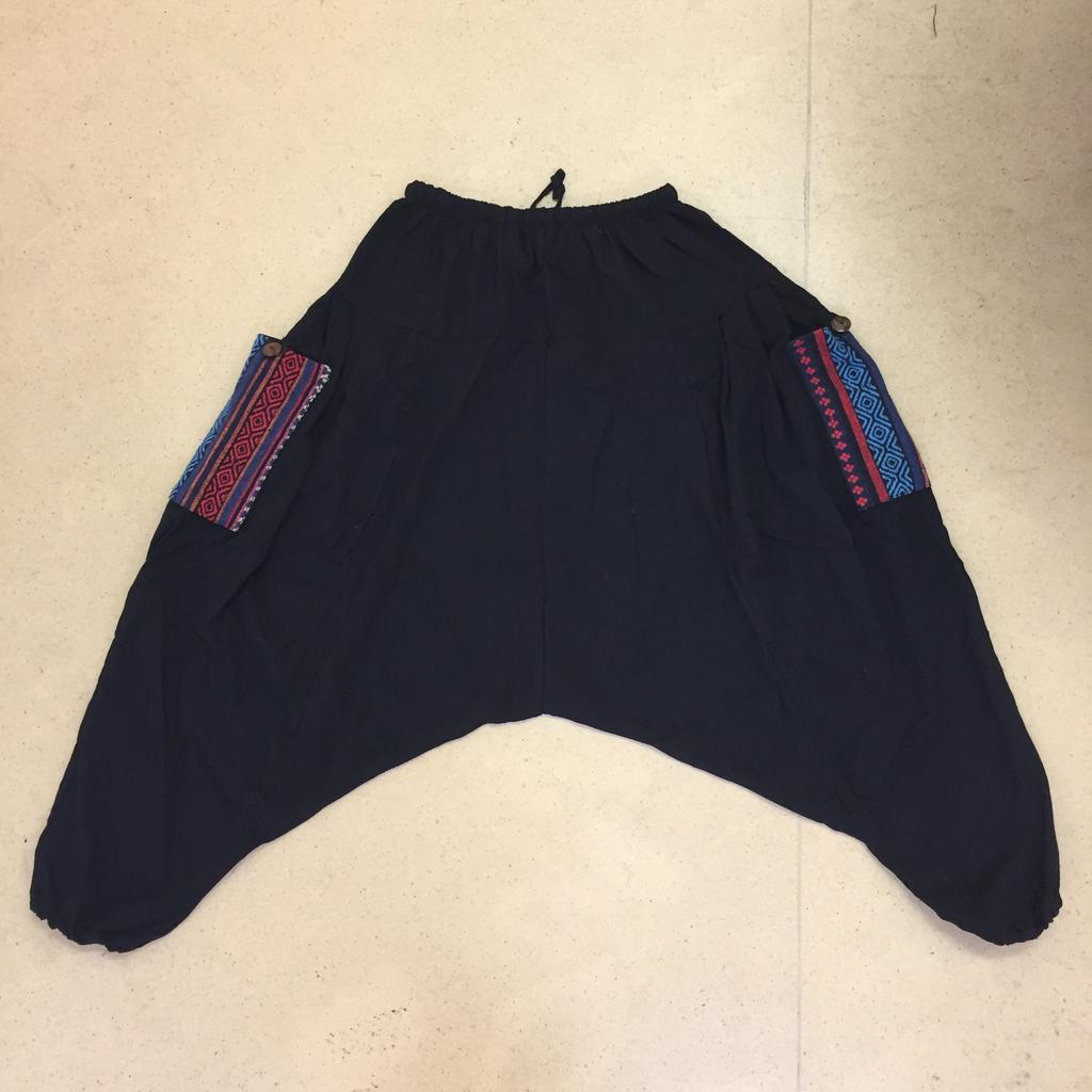 Sarouel Pants for Men and Dance and Yoga Asian Fashion x Women, 100% Cotton, All-Season, Style, (Black Blue/Red)