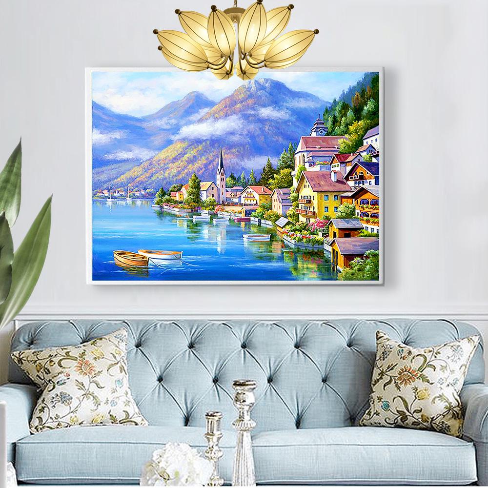 Huacan DIY Diamond Painting Landscape Cross Stitch Pattern Kits for Embroidery